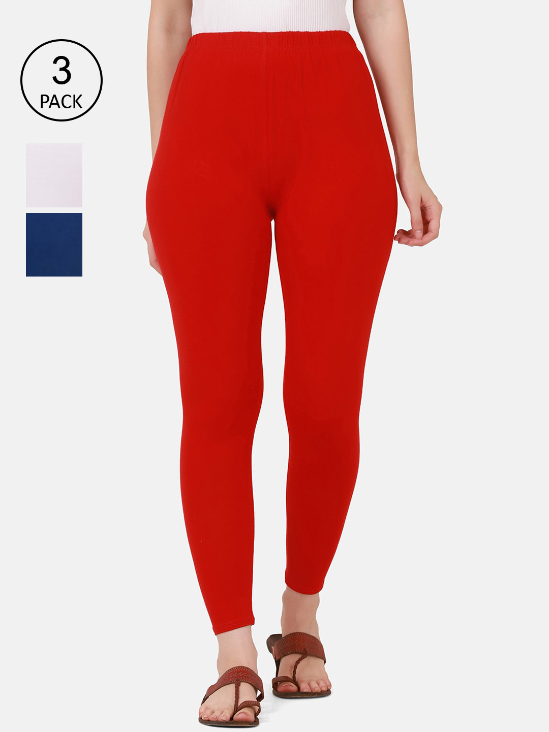 BUY NEW TREND Women Pack Of 3 Solid Pure Cotton Ankle-Length Legging
