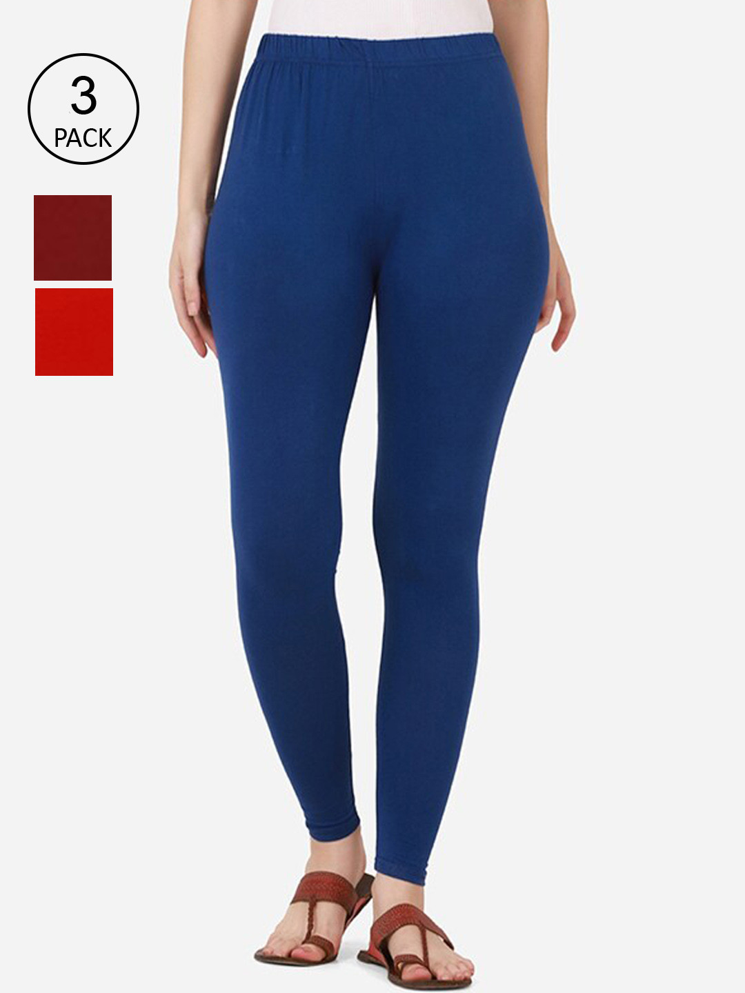 BUY NEW TREND Women Pack Of 3 Solid Pure Cotton Ankle-Length Leggin