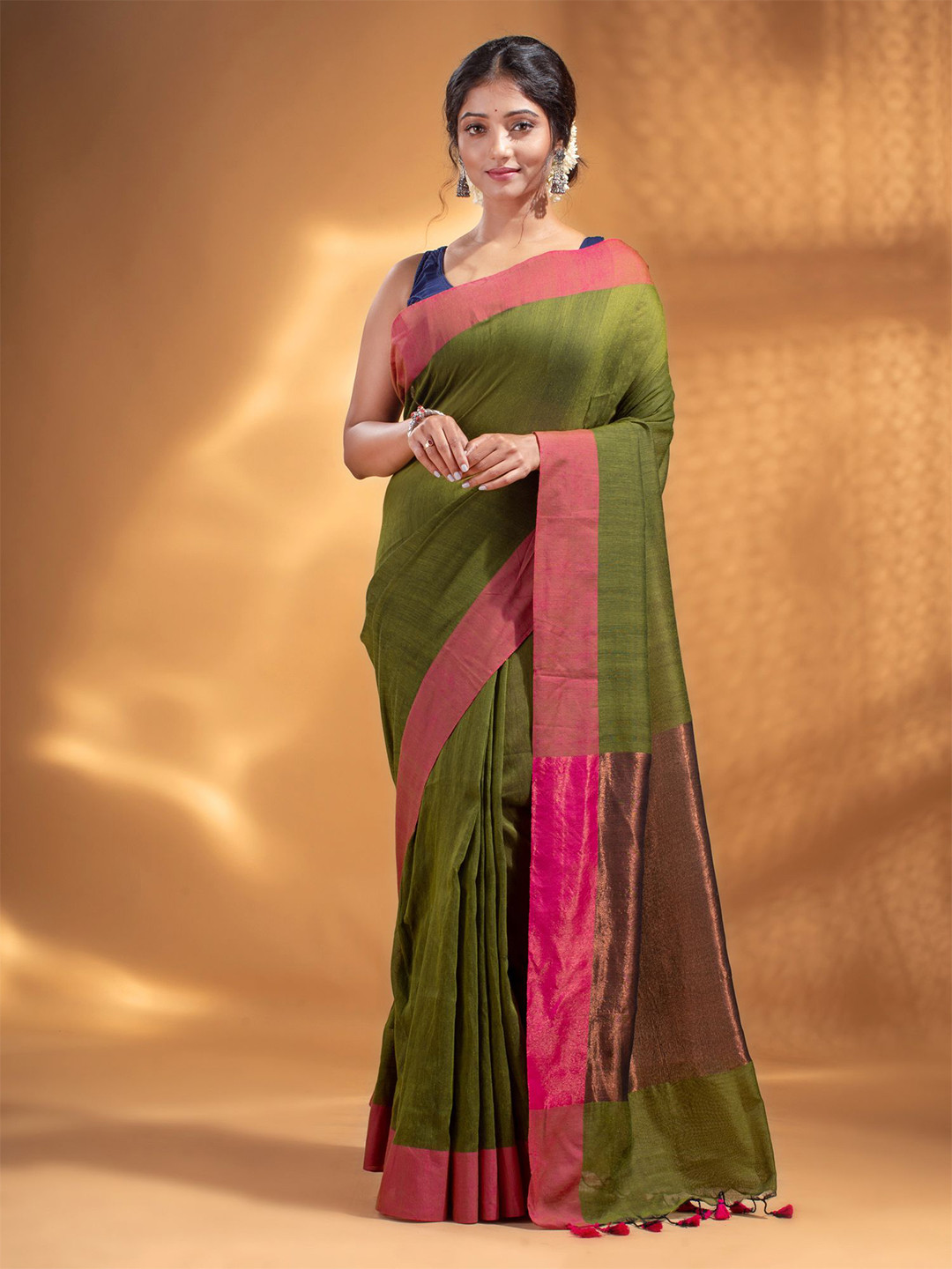 Arhi Green & Copper-Toned Woven Design Pure Cotton Saree