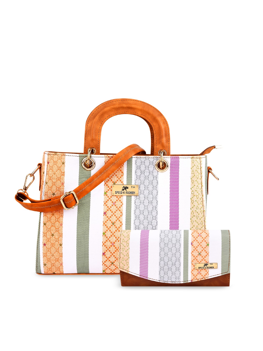 Buy SXF SPEED X FASHION Tan Striped PU Structured Handheld Bag with Clutch Handbags for Women 19423590 Myntra
