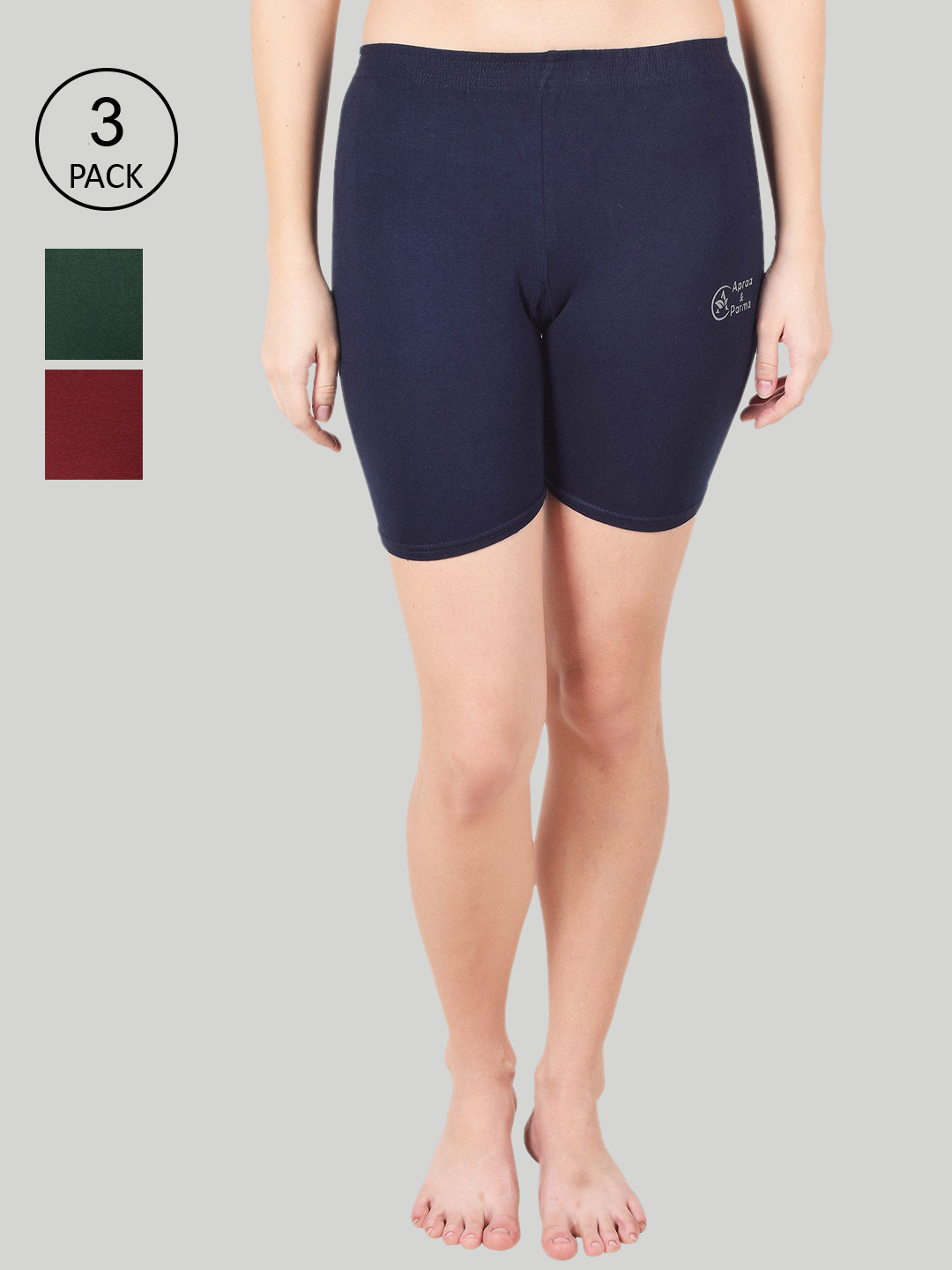 Apraa & Parma Women Pack Of 3 Navy Blue & Maroon Slim Fit Training or Gym Sports Shorts