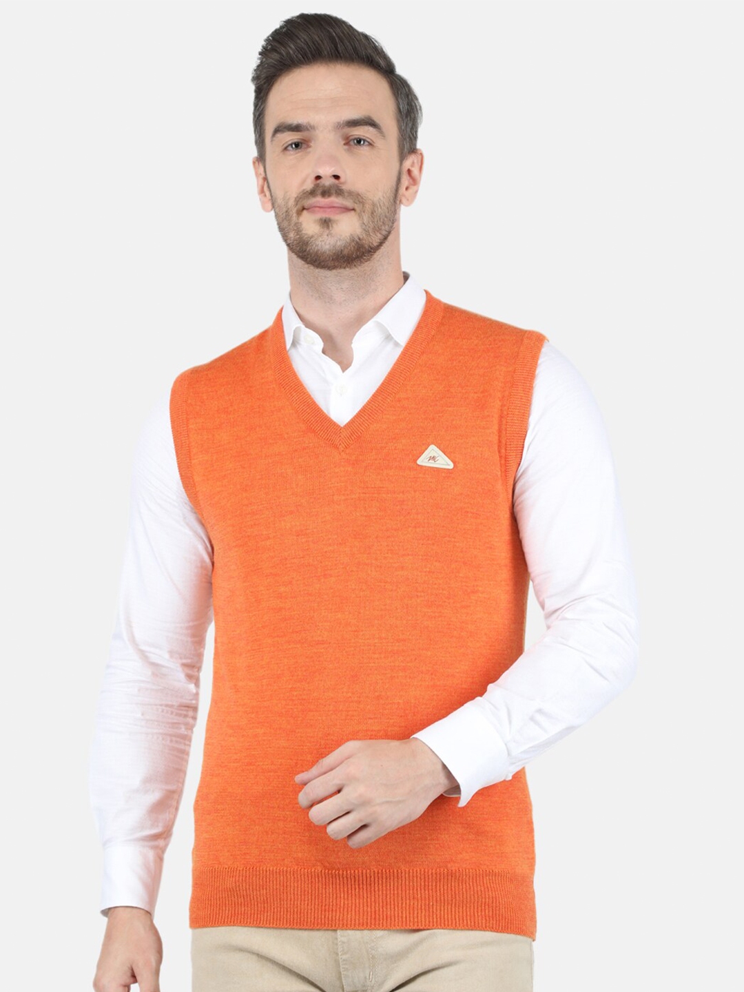 Monte Carlo Men Orange V Neck Sweater Vest