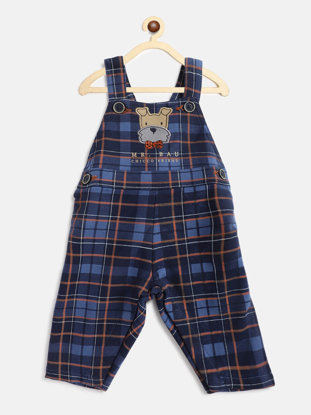 Chicco Infant Boys Navy Blue Checked Printed Long Overall Dungarees