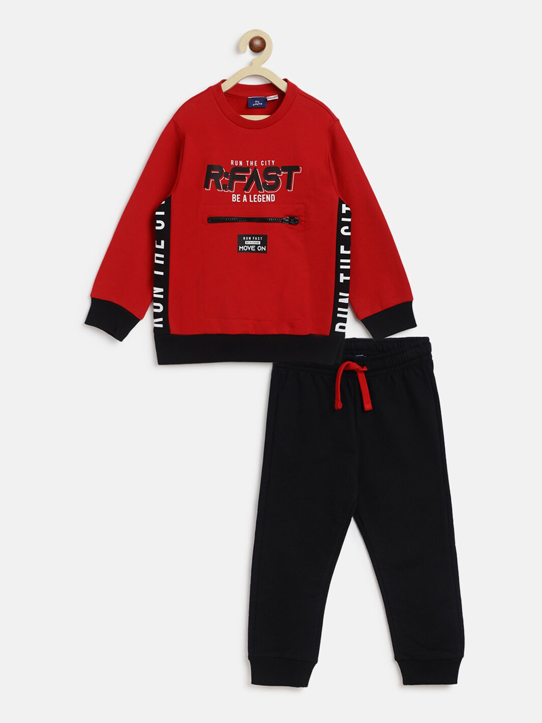 Chicco Boys Red & Black Typography Printed Pure Cotton Tracksuit