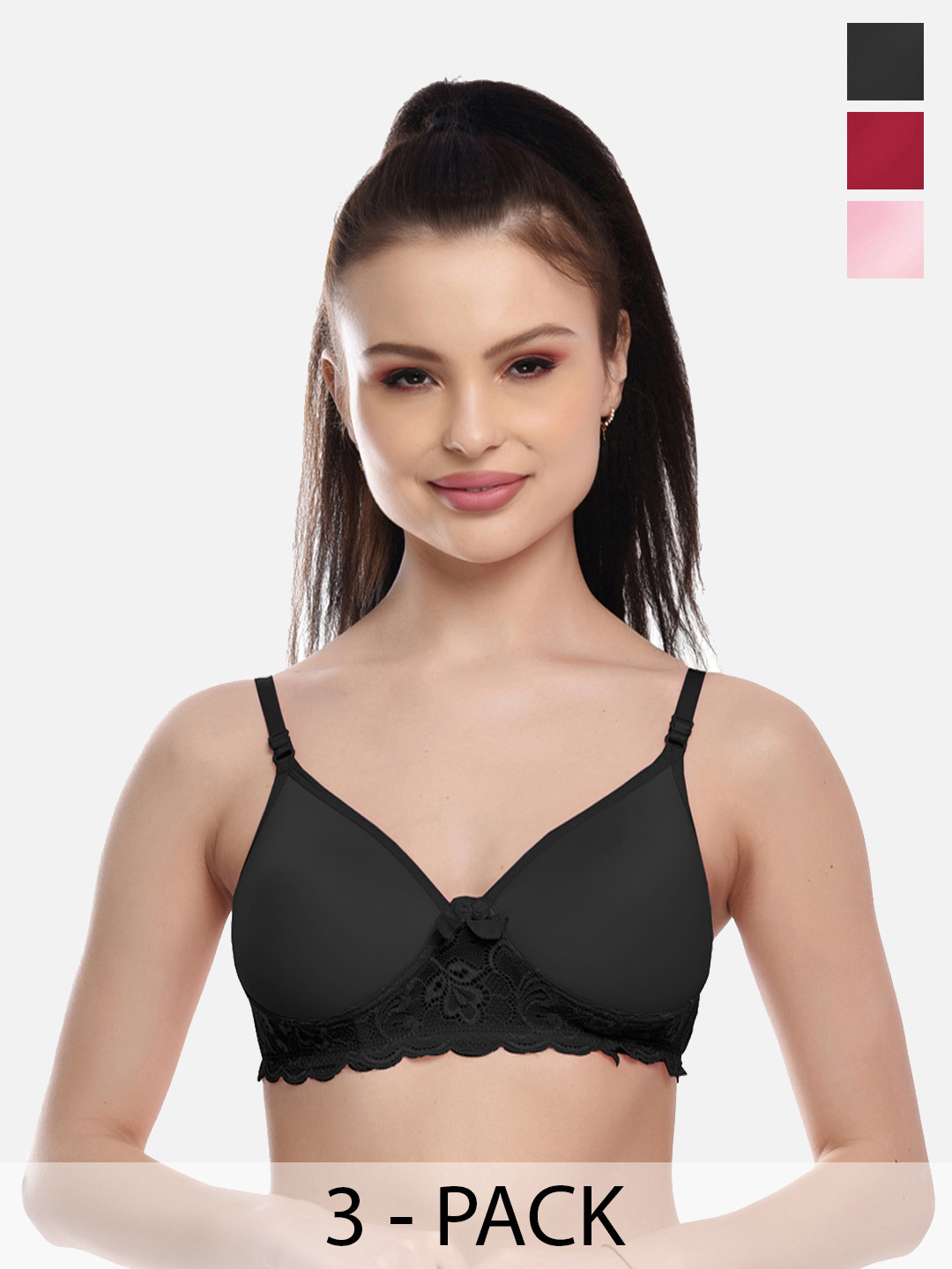 FIMS 3 Pink & Maroon Floral Lightly Padded Everyday bra