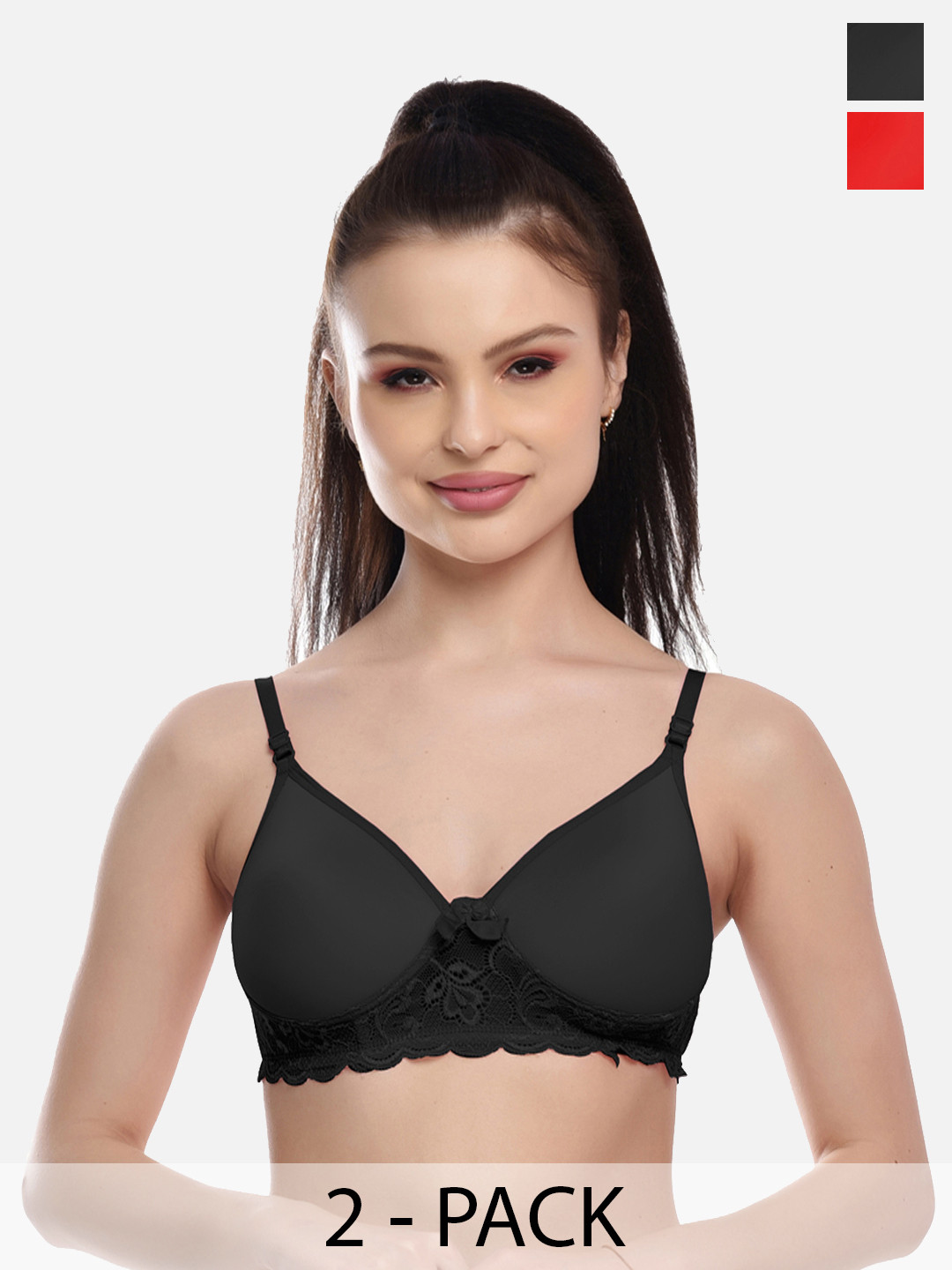 FIMS 2 Red & Black Lightly Padded  Everyday  Bra MTR_Pad_Bra_RedBlack_B-Multicolor
