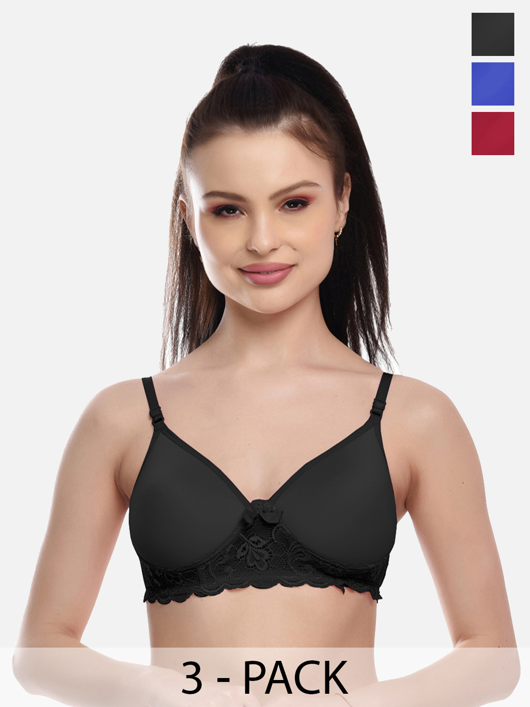 Women Cotton Lace Padded Bra Pack of 3