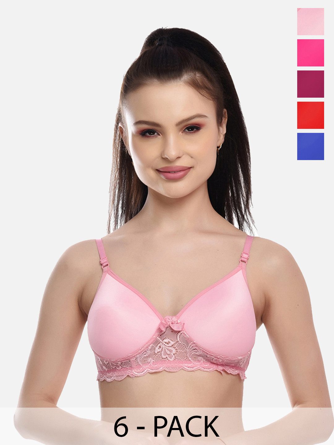 FIMS Pack of 6 Black & Red Bra Lightly Padded