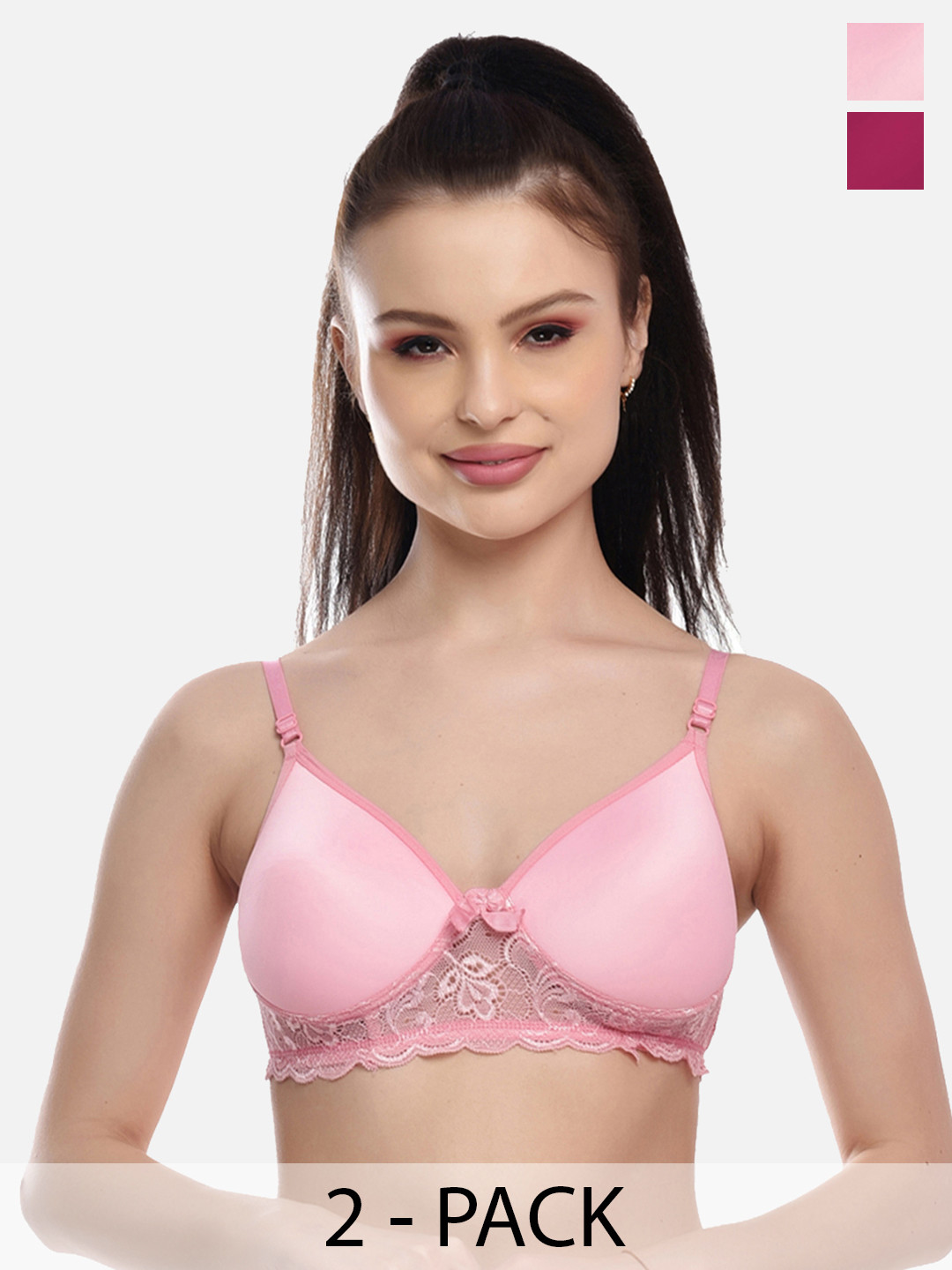 FIMS Women Pink an Purple Lightly padded Bra - Pack of 2