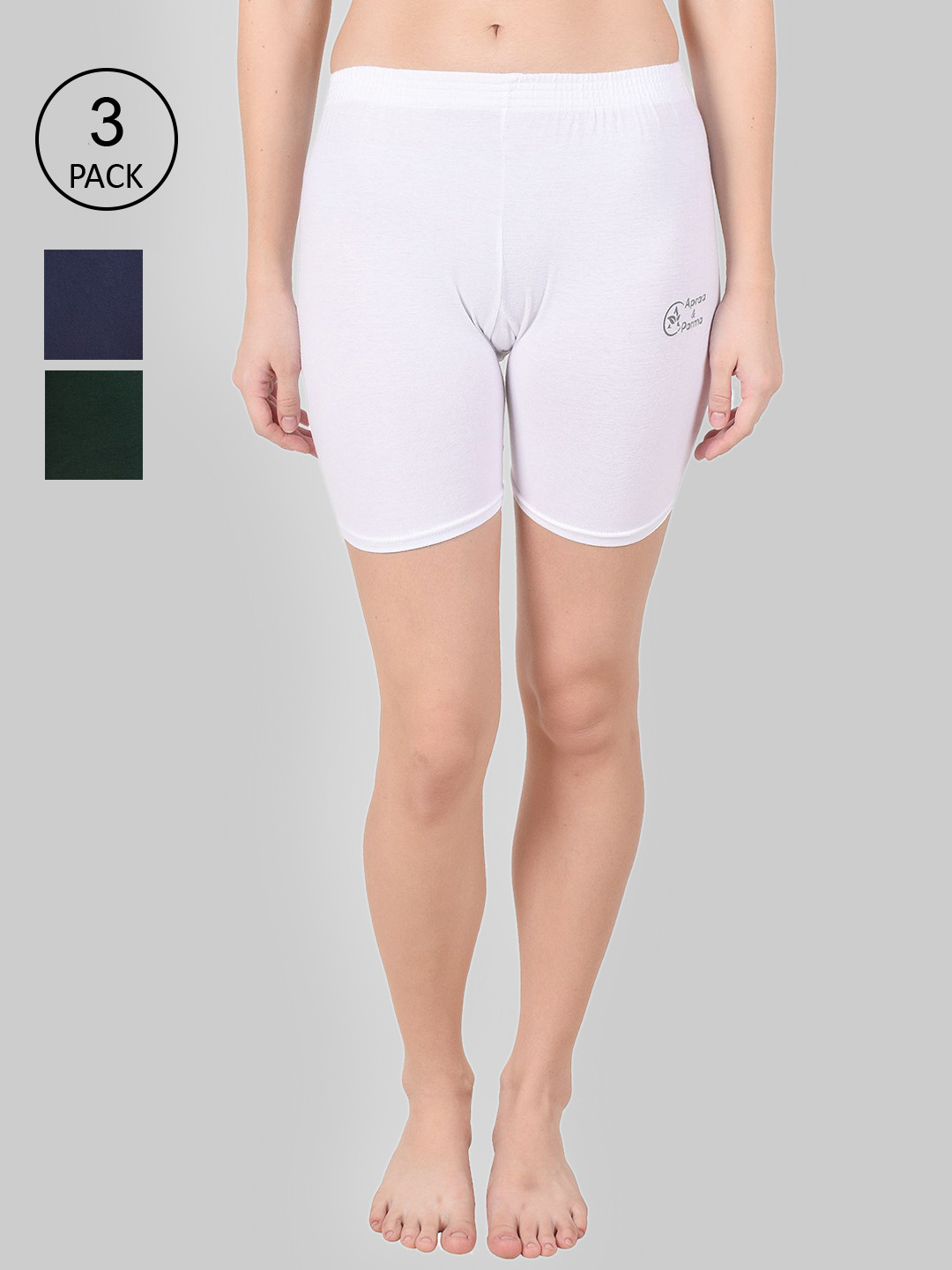 Apraa & Parma Women White, Navy Blue & Green Slim Fit Cycling Sports Shorts