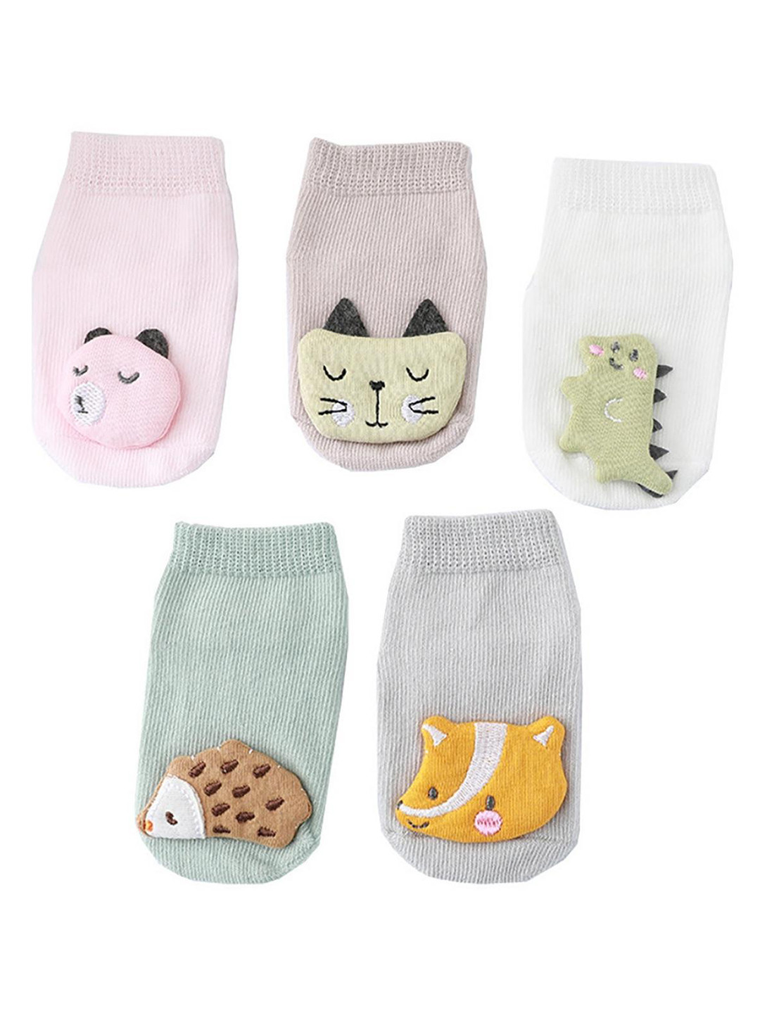 YOUSTYLO Kids Pack of 5 Pink & White Patterned Ankle-length Socks