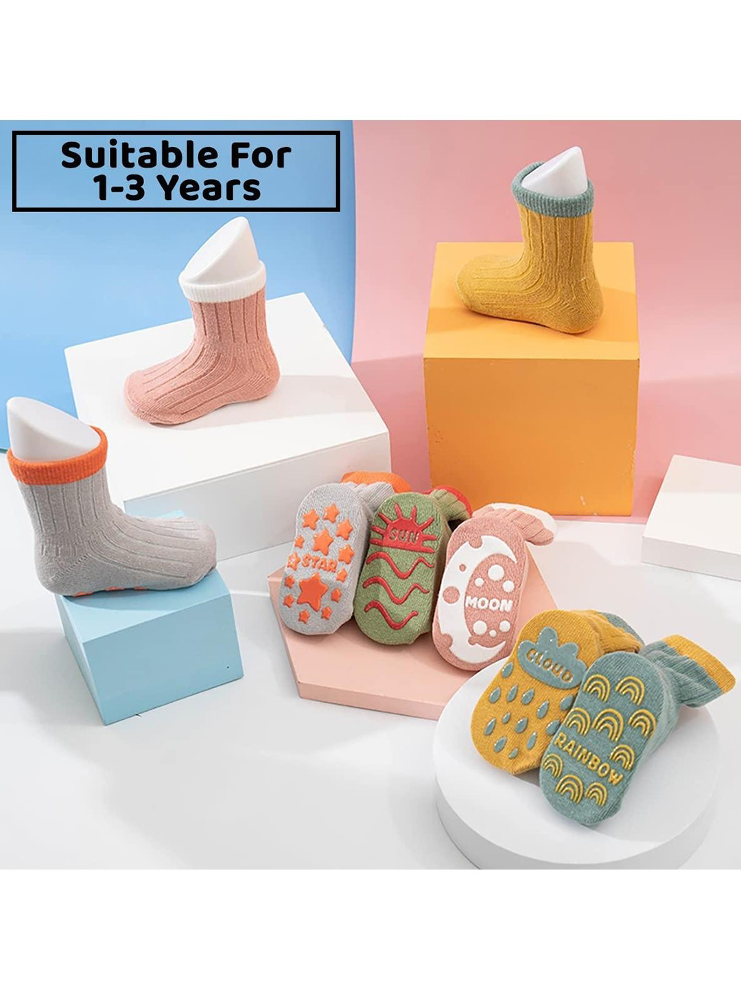 YOUSTYLO Kids Pack Of 5 Patterned Ankle-Length Socks