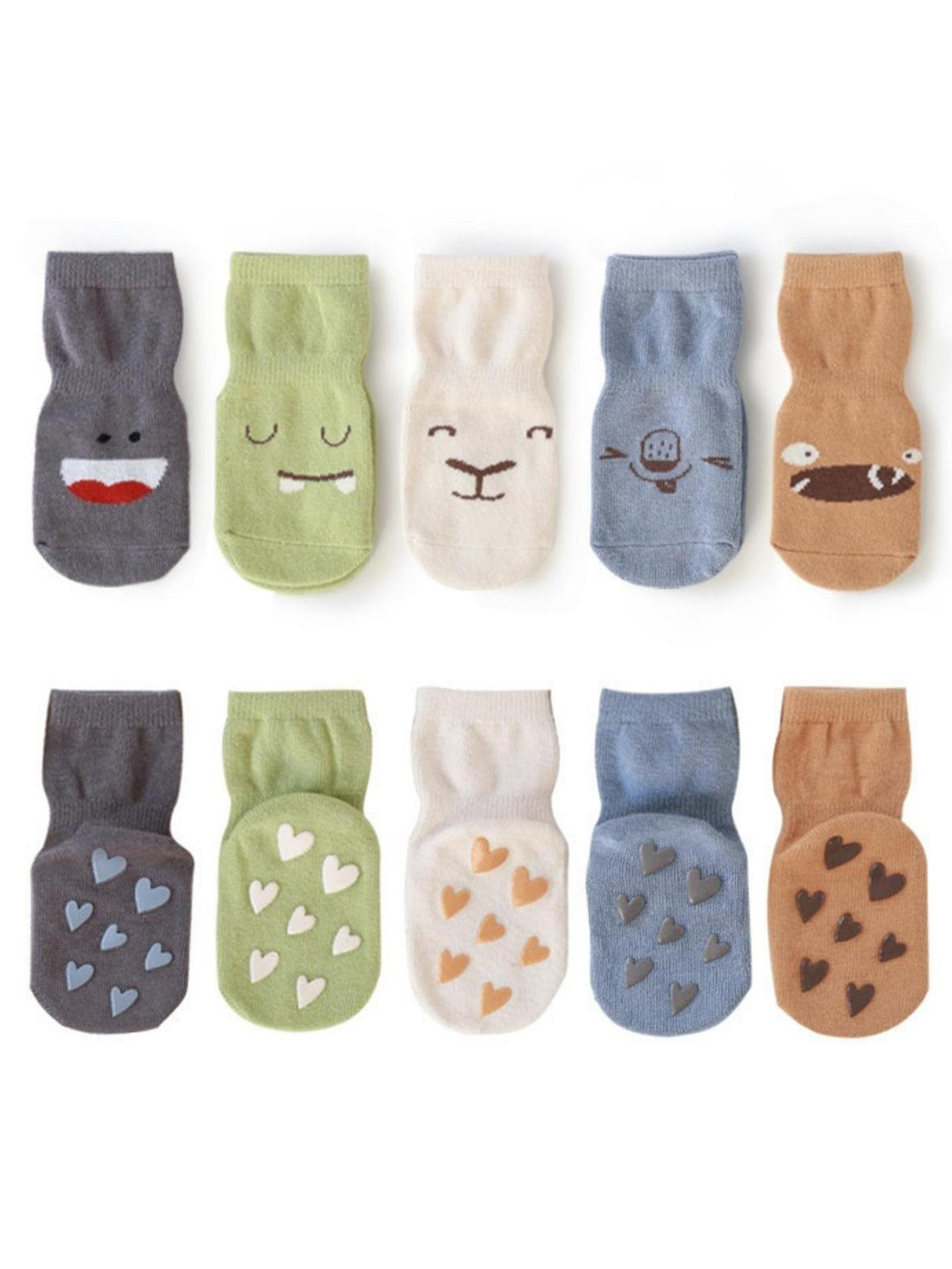 YOUSTYLO Kids Pack Of 5 Patterned Cotton Ankle-Length Non Skid Socks