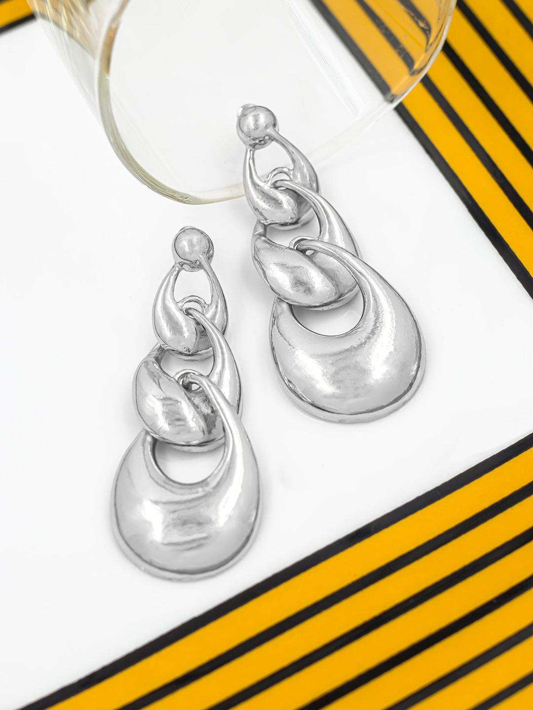 Bellofox Silver-Toned Teardrop Shaped Drop Earrings