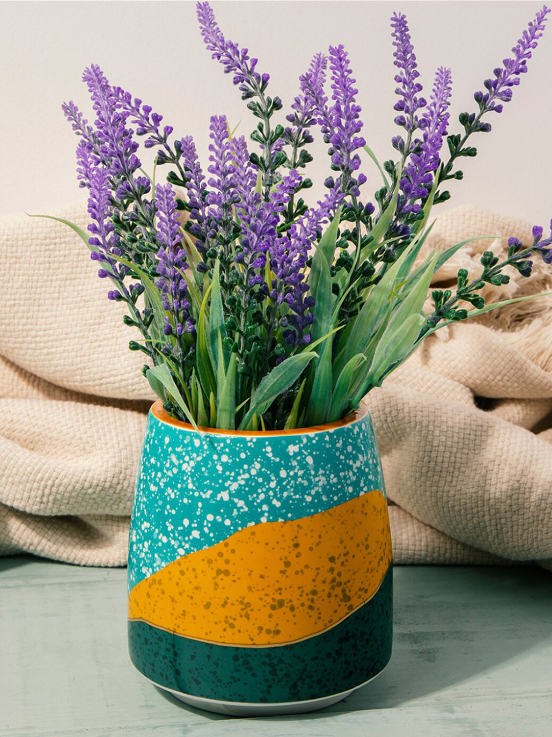 KitchenCraft Yellow & Blue Colour Blocked Ceramic Planters