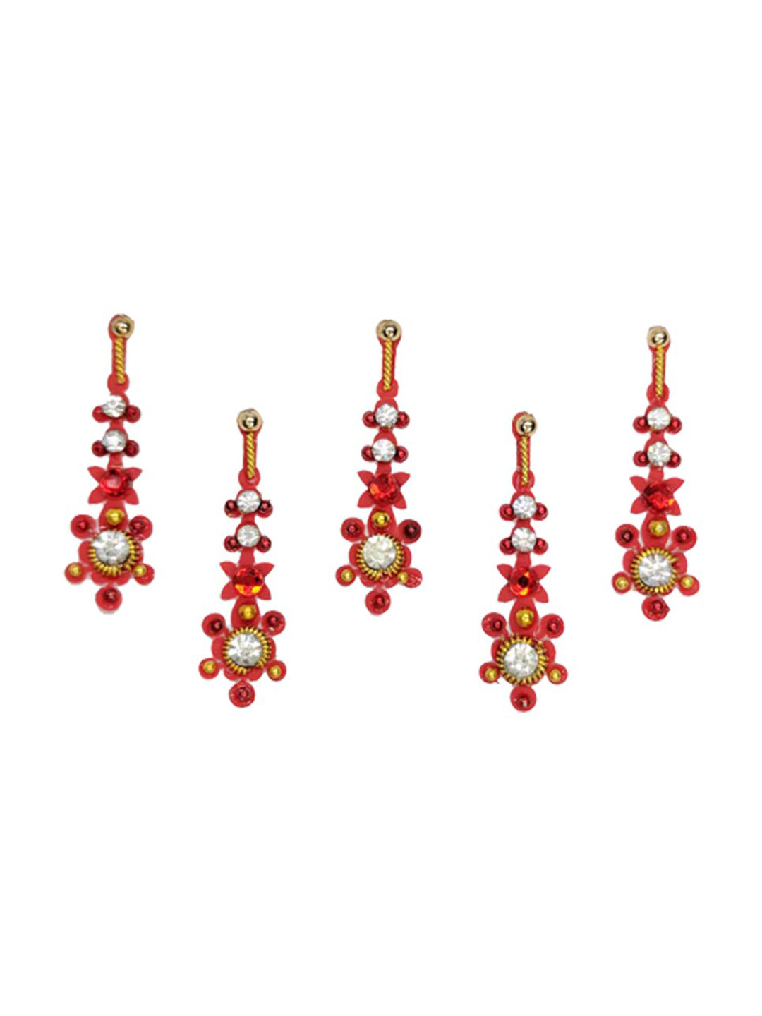 Comet Busters 5 Pcs Red Floral Shape Stone Studded Bindi