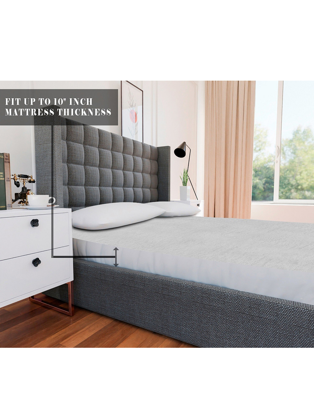 AVI Men White Solid King Size Bed Waterproof Mattress Protector