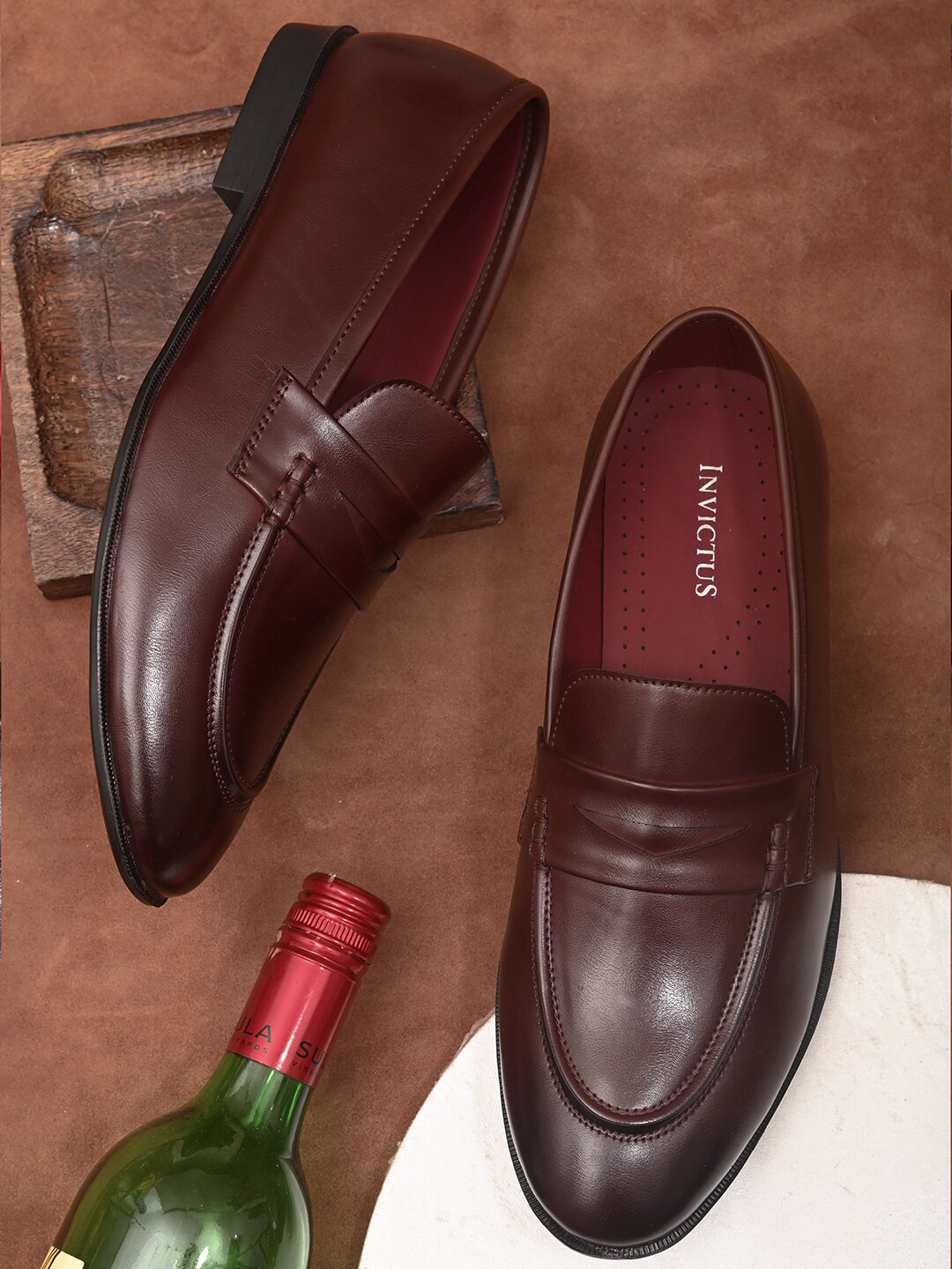 INVICTUS Men Burgundy Solid Formal Slip-Ons