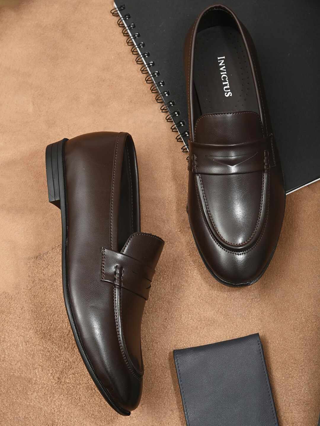 INVICTUS Men Brown Solid Leather Formal Slip-On