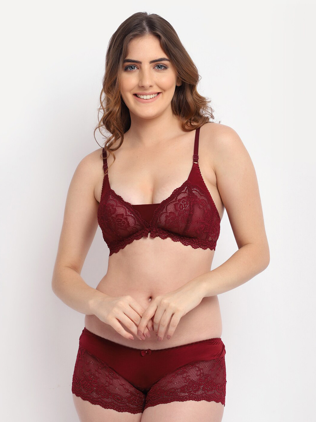 GRACIT Women Maroon Self Design Lingerie Set LST07-14