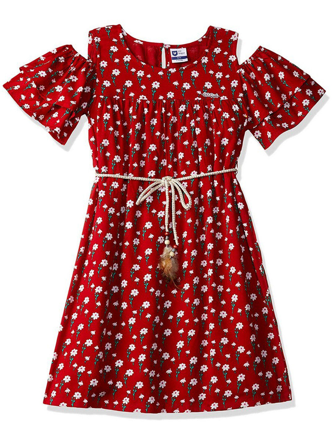 612League Red Floral Dress