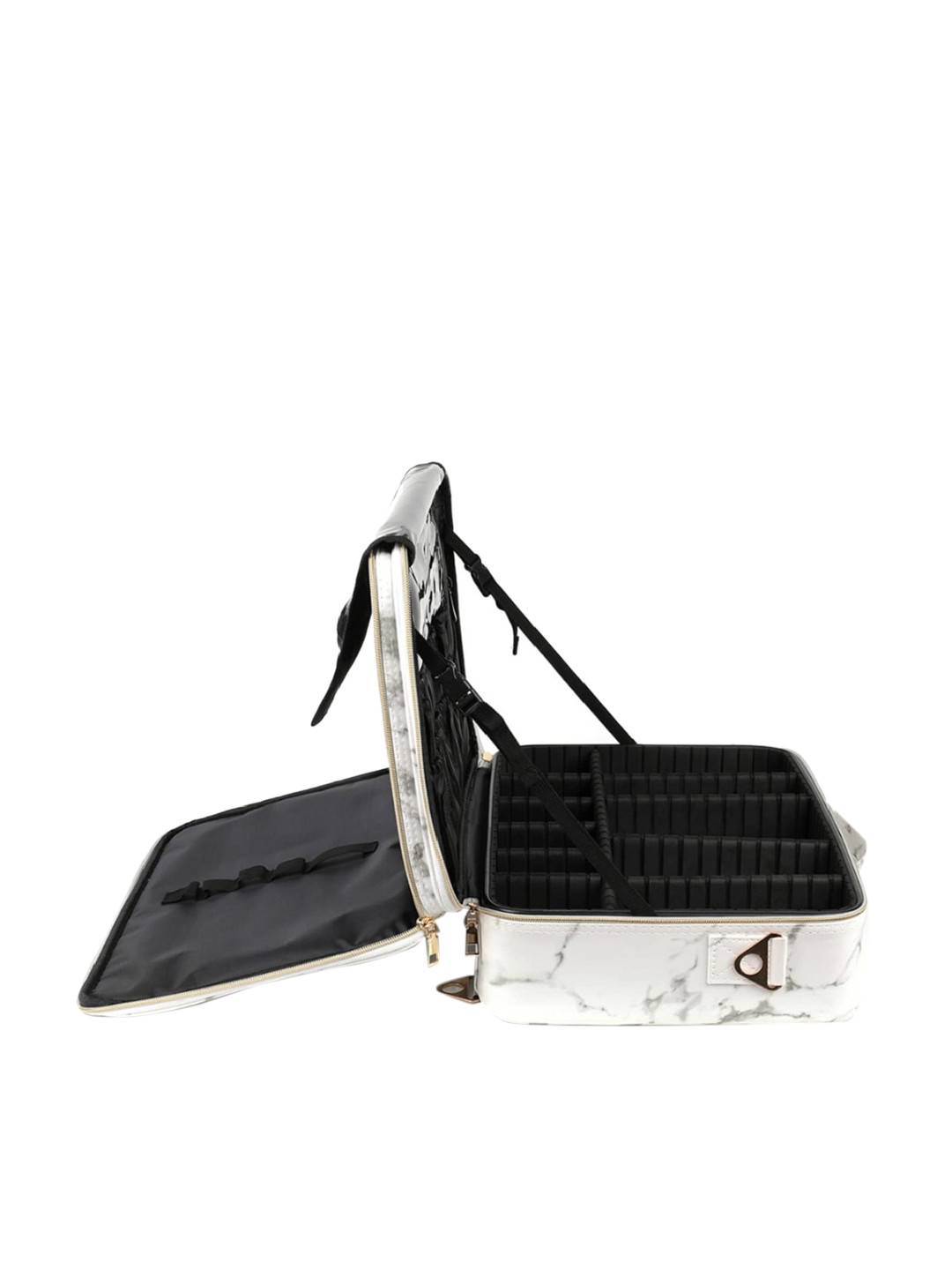 LAFILLETTE White & Black Marble Patterned Two Layered Cosmetic Organizer Bag