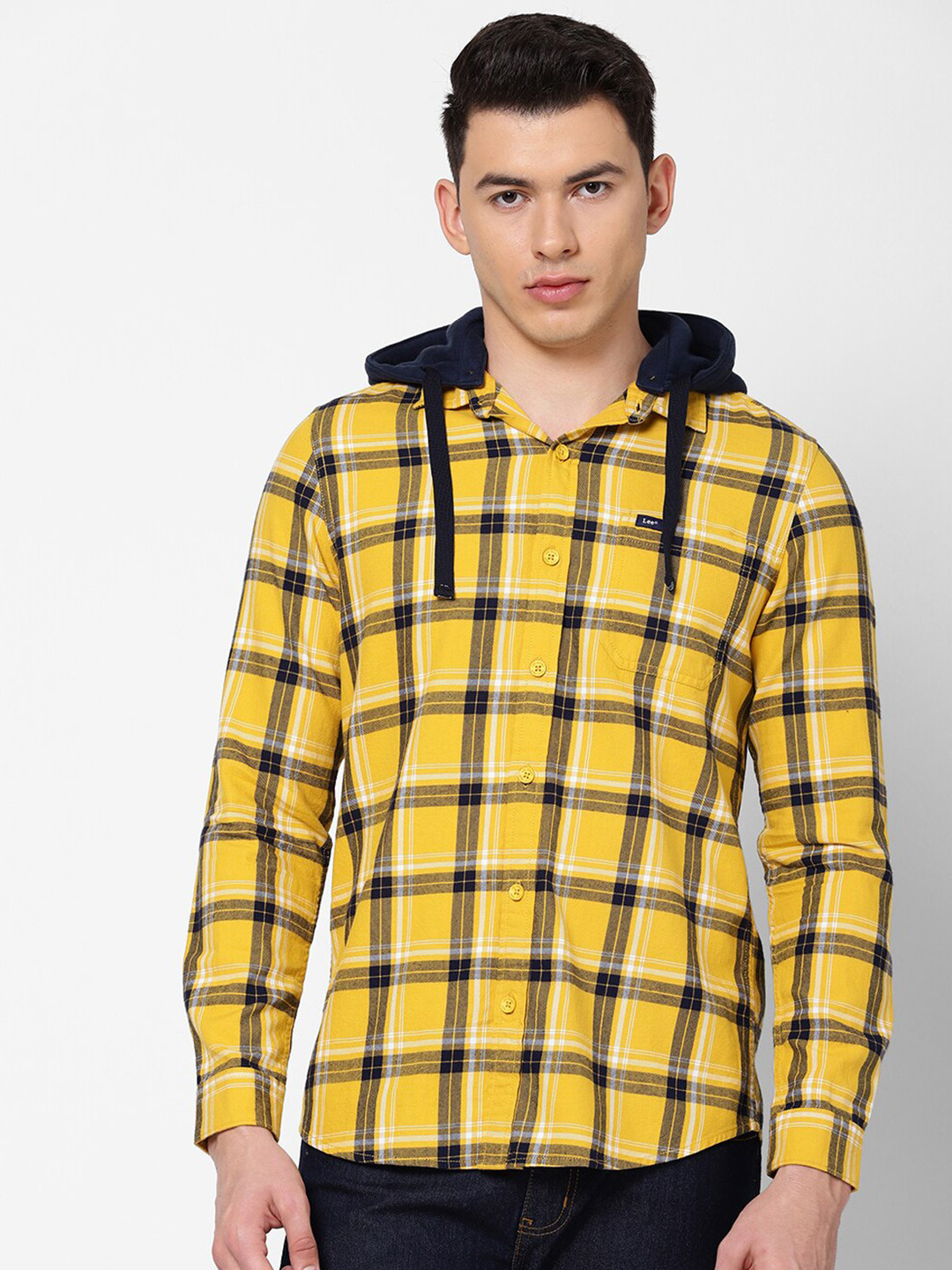 Buy Lee Men Yellow Slim Fit Checked Casual Shirt - - Apparel for Men