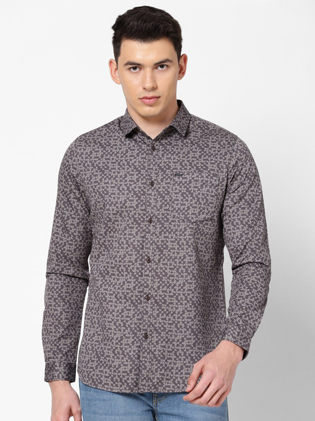 Lee Men Brown Slim Fit Printed Cotton Casual Shirt