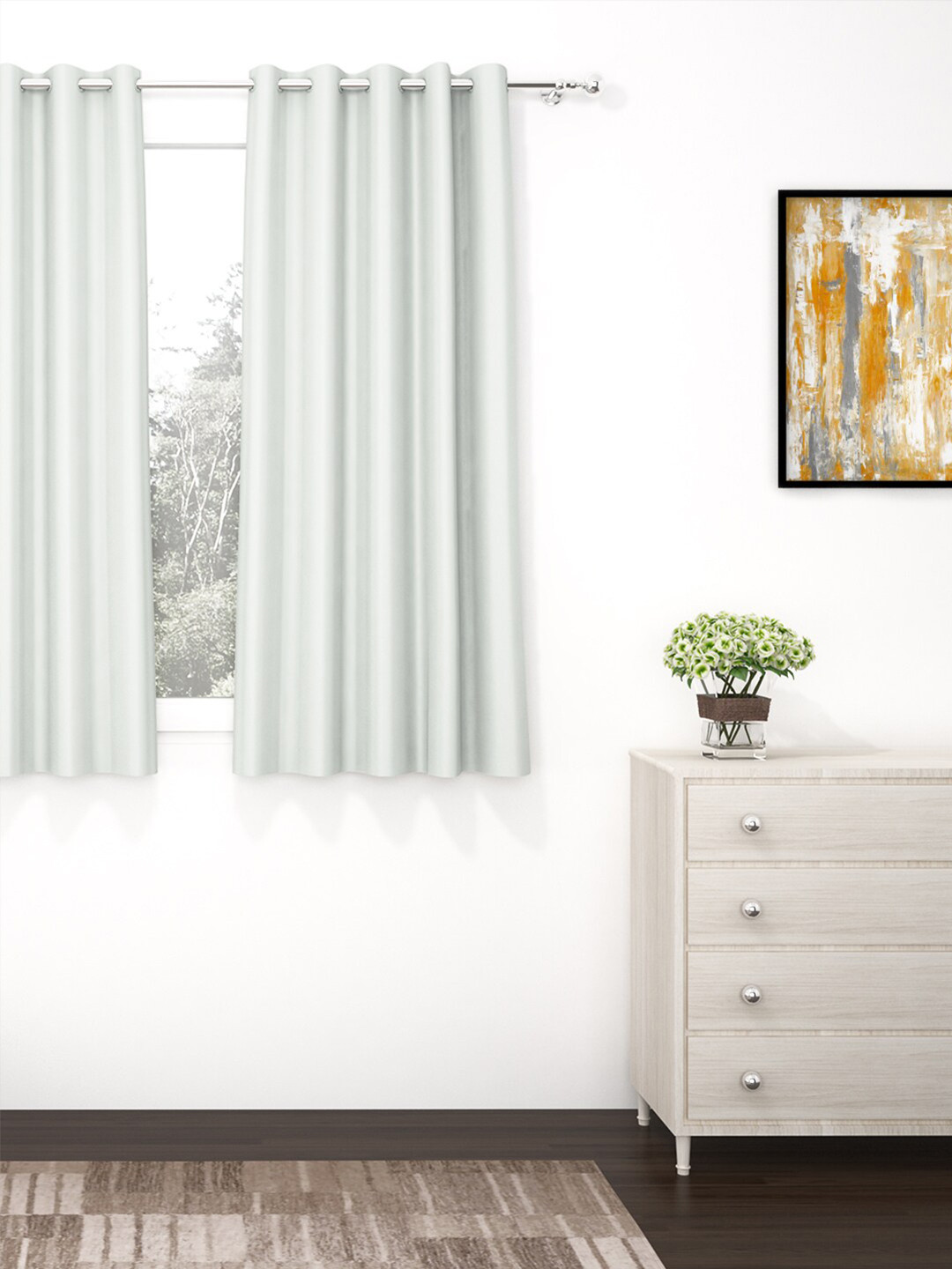 Story@home Set Of 1 300 GSM Grey Black Out Window Curtain