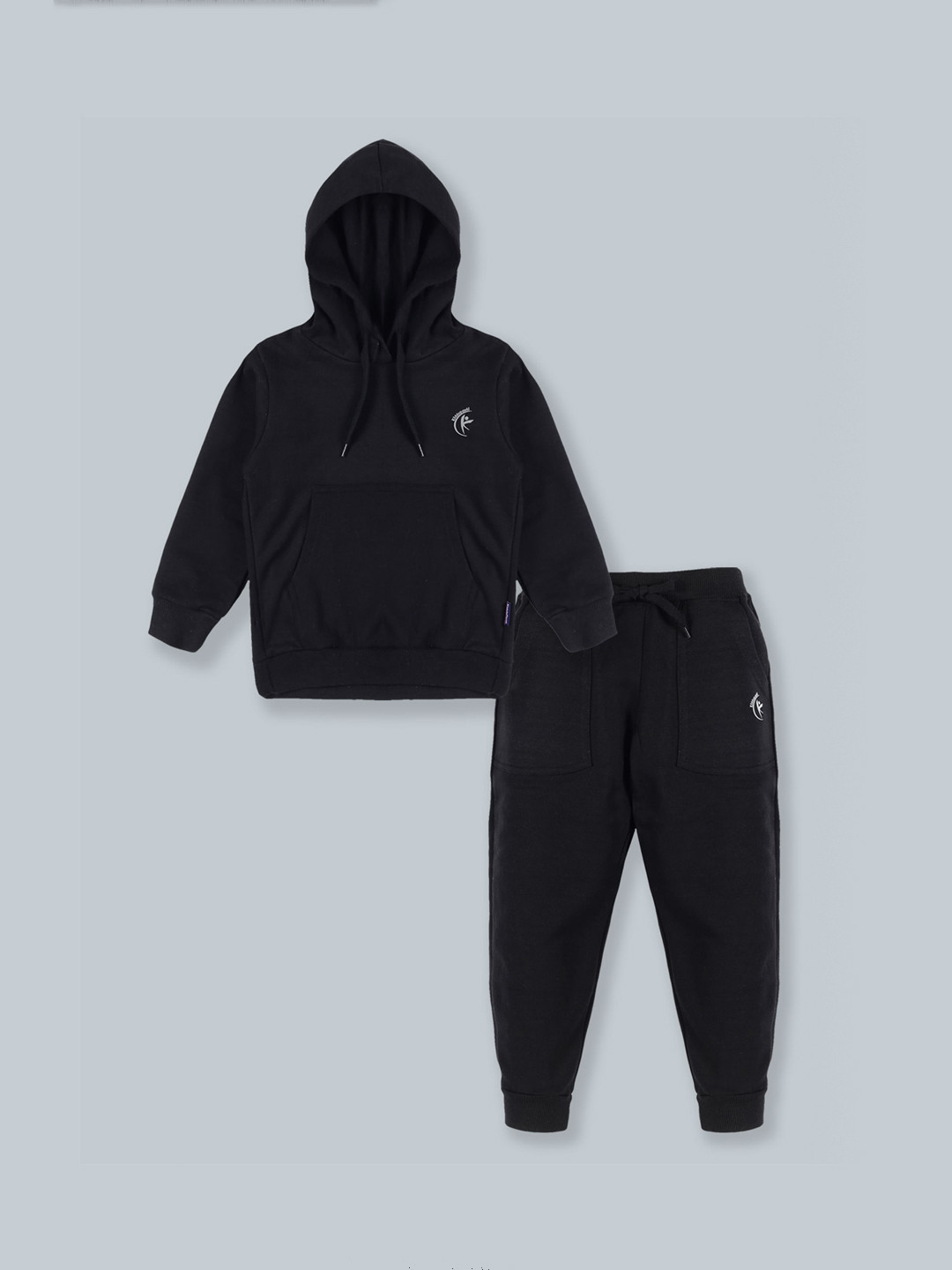 KiddoPanti Kids Black Solid Hooded Tracksuits