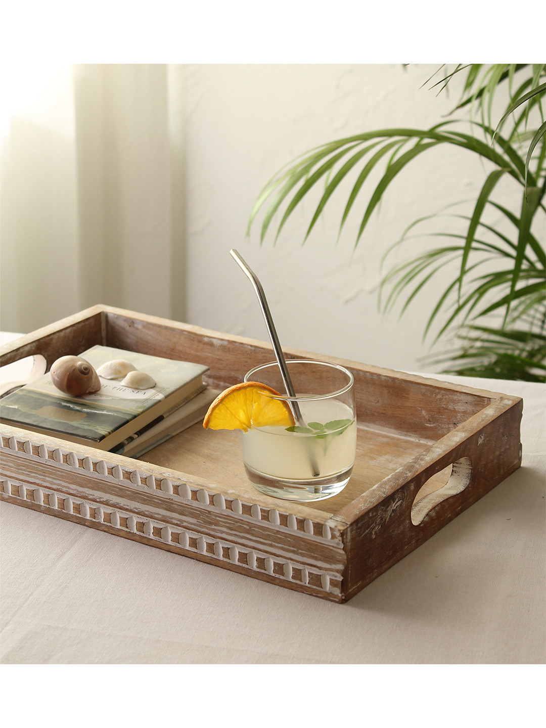House This White Printed Wooden Rectangular Tray