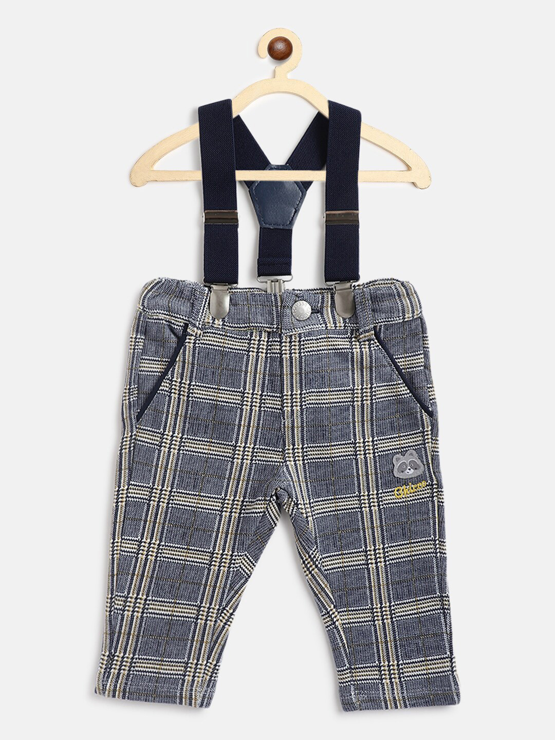 Chicco Boys Grey Checked Relaxed Trousers With Suspenders