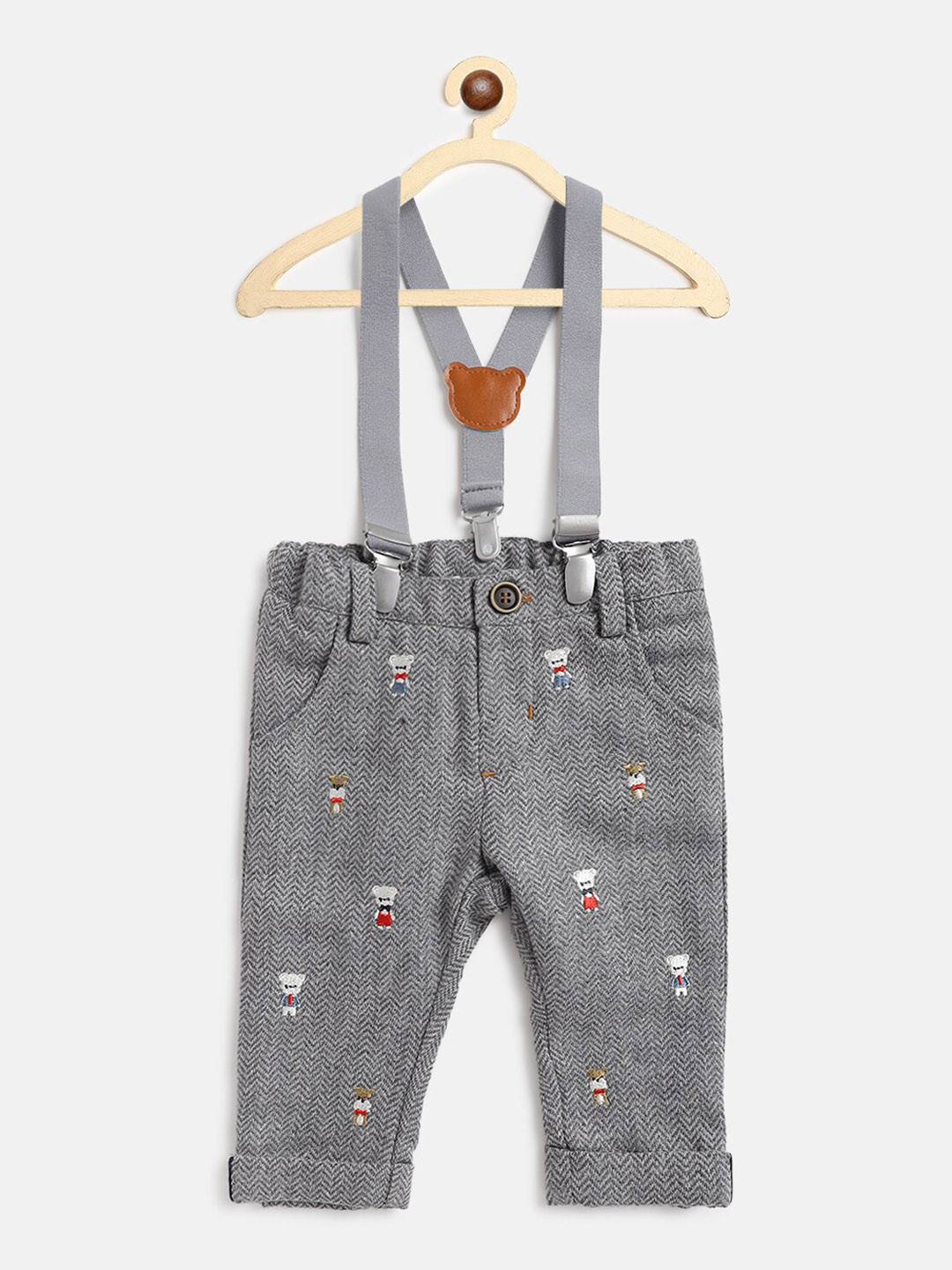 Chicco Boys Grey Checked Relaxed Dungarees Trousers