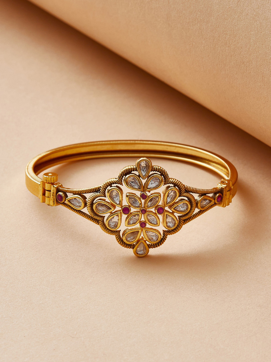 Ethnic Style Kundan Embellished Gold Plated Cuff Bangle