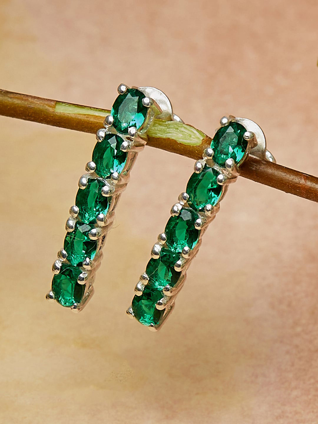 Studio Voylla Women Green 925 Sterling Silver Hoop Earring