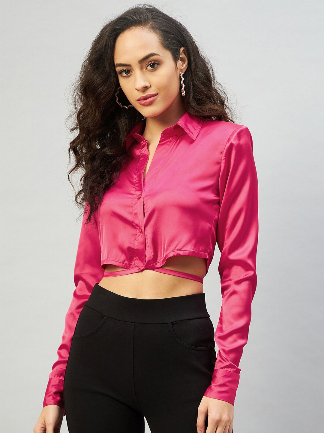 DELAN Women Fuchsia Classic Slim Fit Casual Shirt