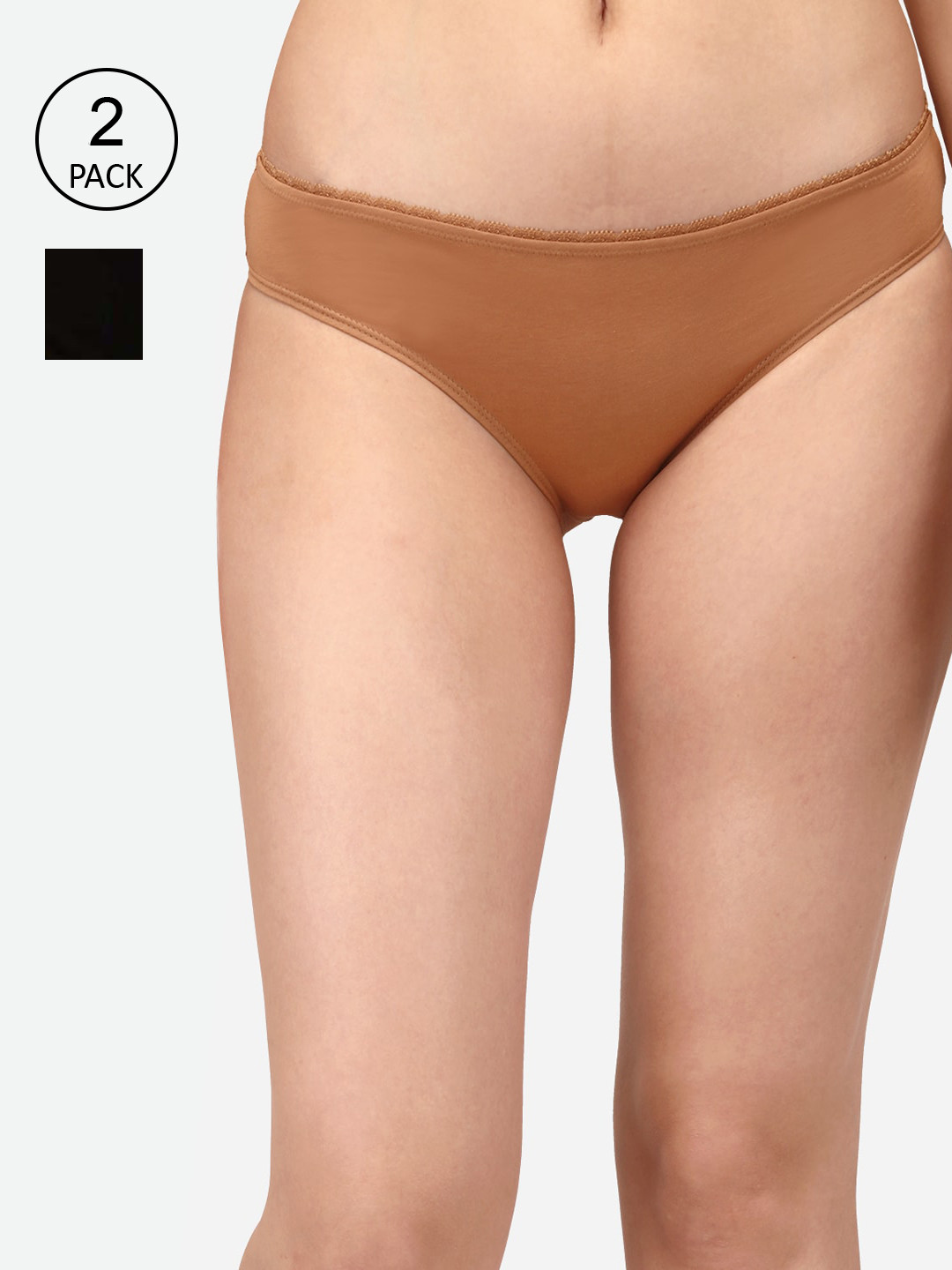 Soie Women Pack of 2 Solid Mid-Rise Cotton Briefs 2BF-24PACK 2-PACK 2