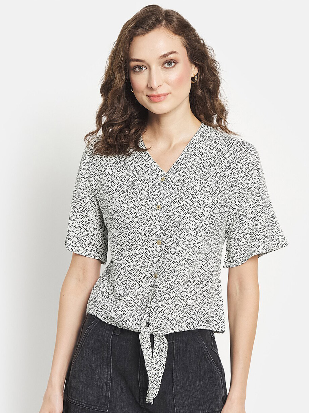 METTLE Green Print Shirt Style Top