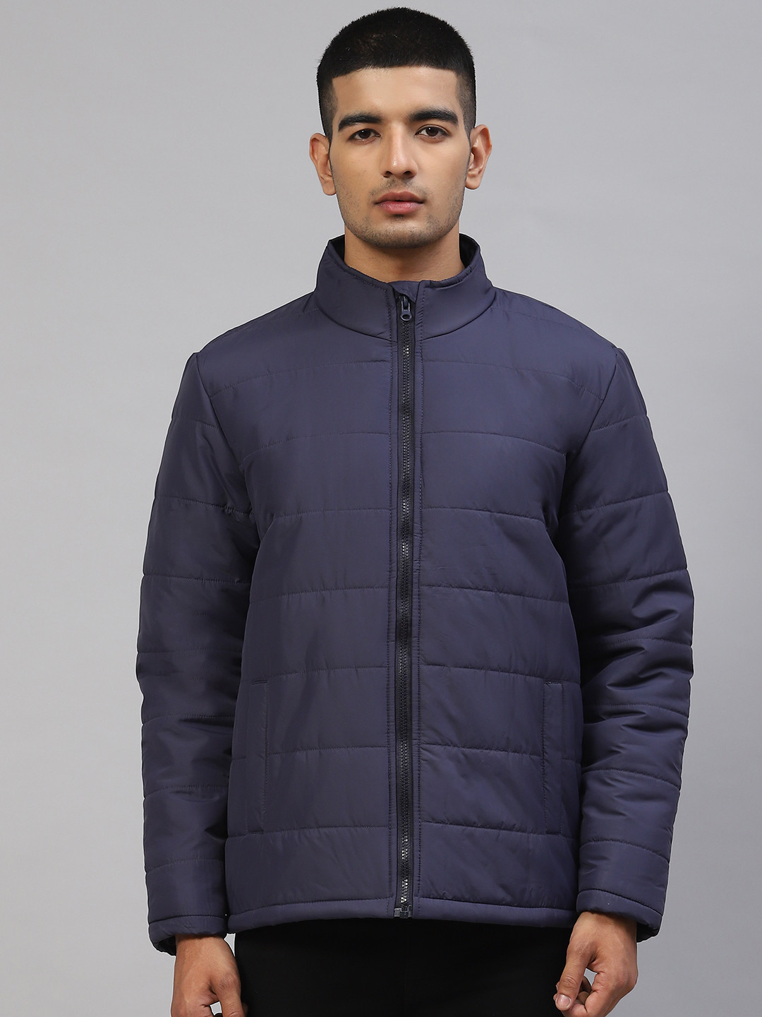 Foreign Culture By Fort Collins Men Navy Blue Solid Padded Jacket