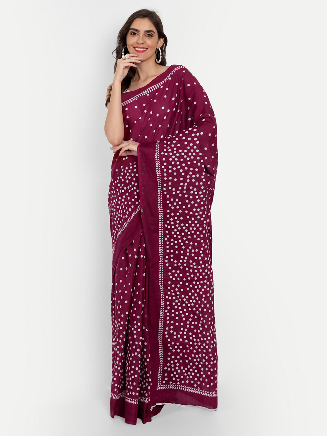 BUTA BUTI Red & White Polka Dots Pure Cotton Saree