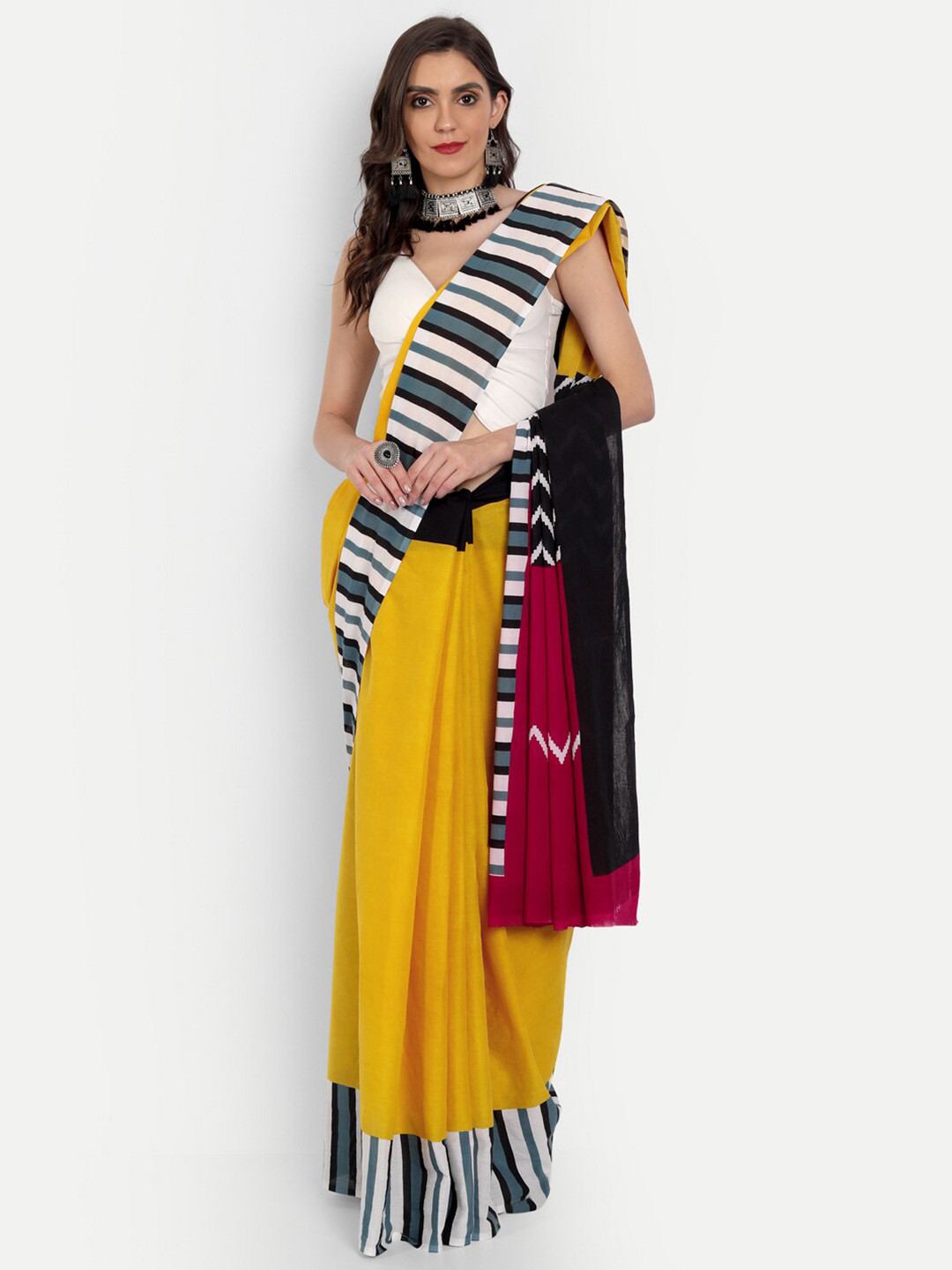 BUTA BUTI Yellow & Red Pure Cotton  Saree