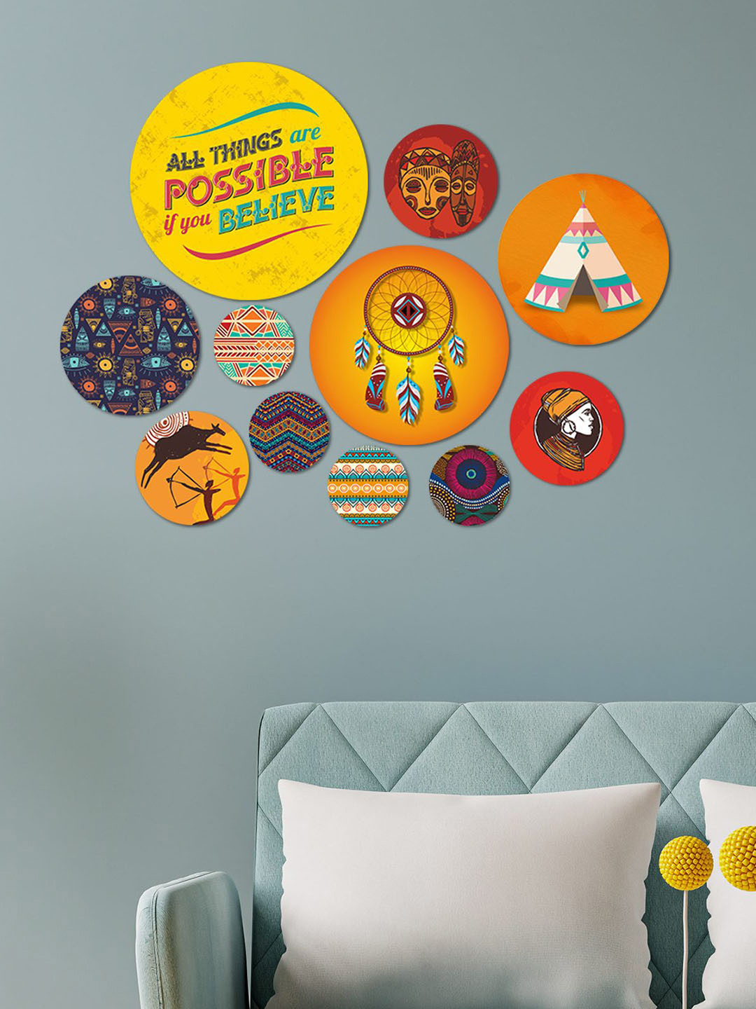 ArtVibes Hanging Decoration MDF Crafted Ceramics Glossy Sticking Hall Wall Hangings-25.6In