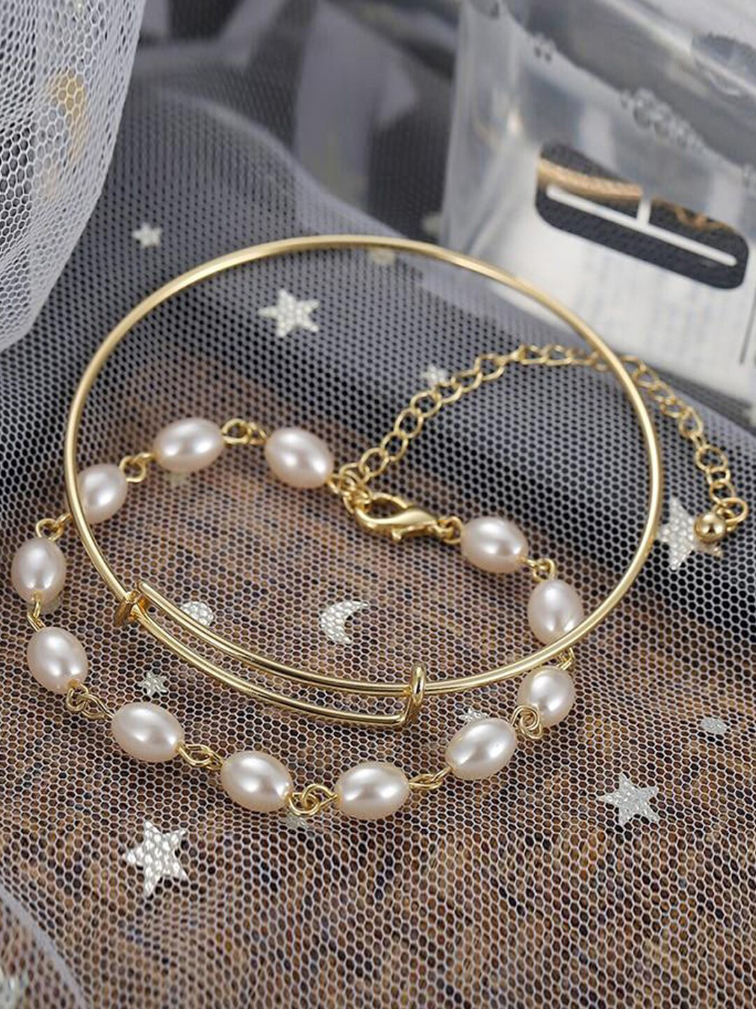 Jewels Galaxy Women Set Of 2 Gold-Toned Gold-Plated Wraparound Bracelet