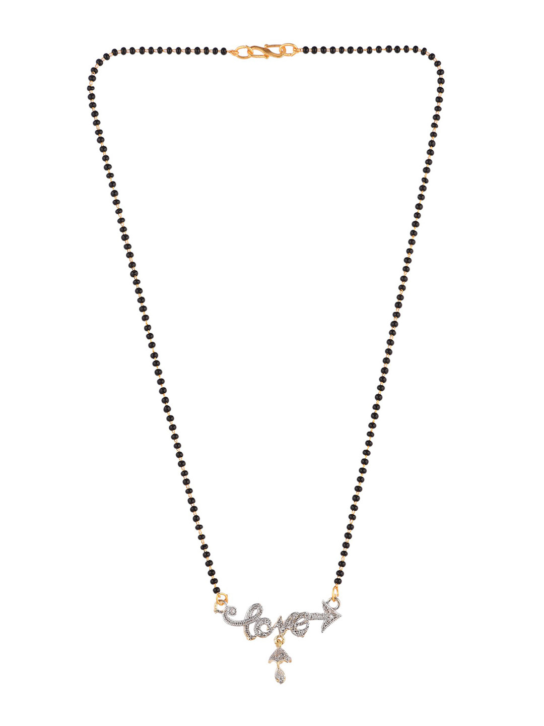 FEMMIBELLA Women Gold-Plated White & Black AD-Studded & Beaded Mangal sutra