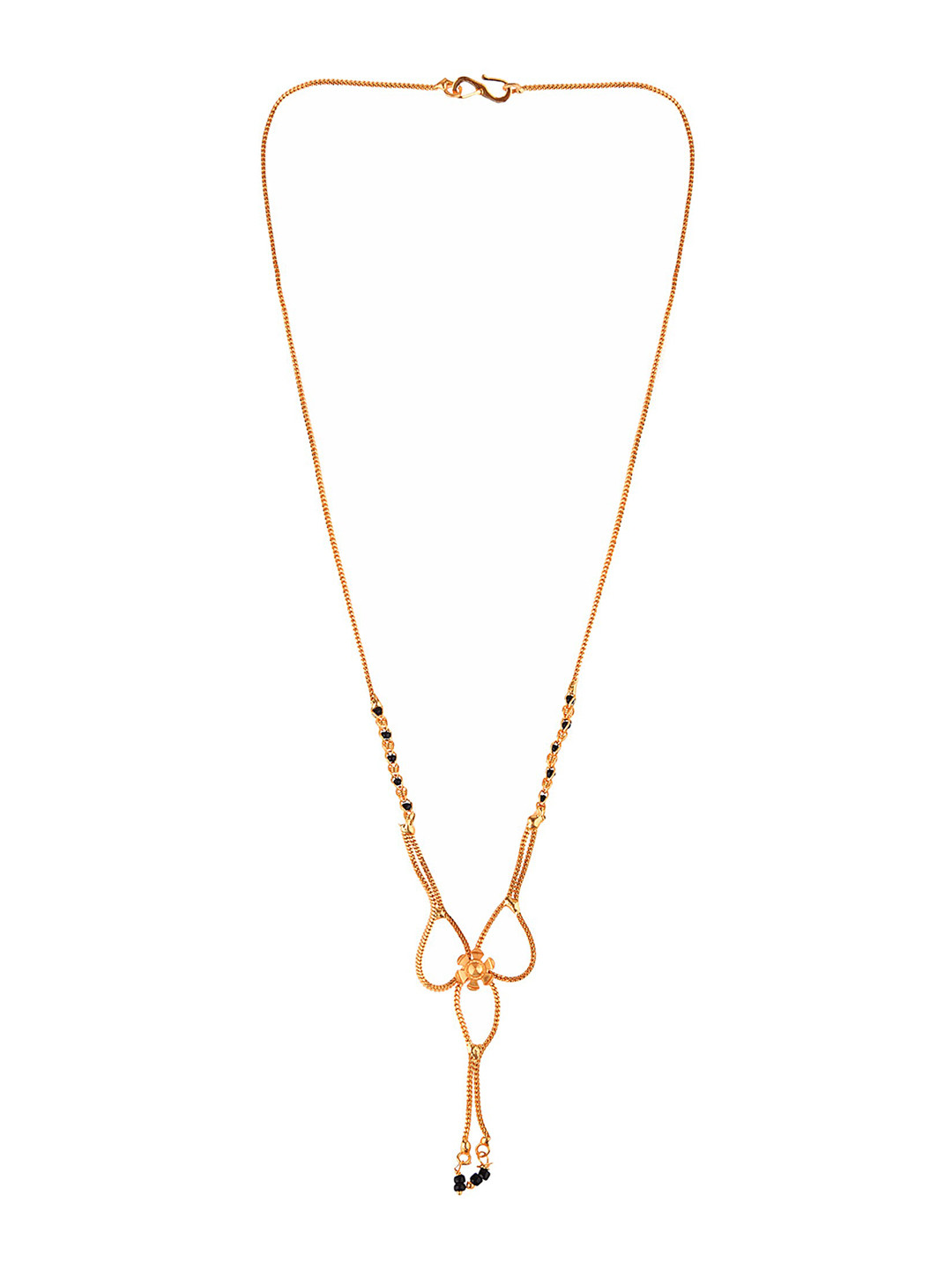 FEMMIBELLA Gold-Plated Gold-Toned Black Beaded Bow Design Mangalsutra