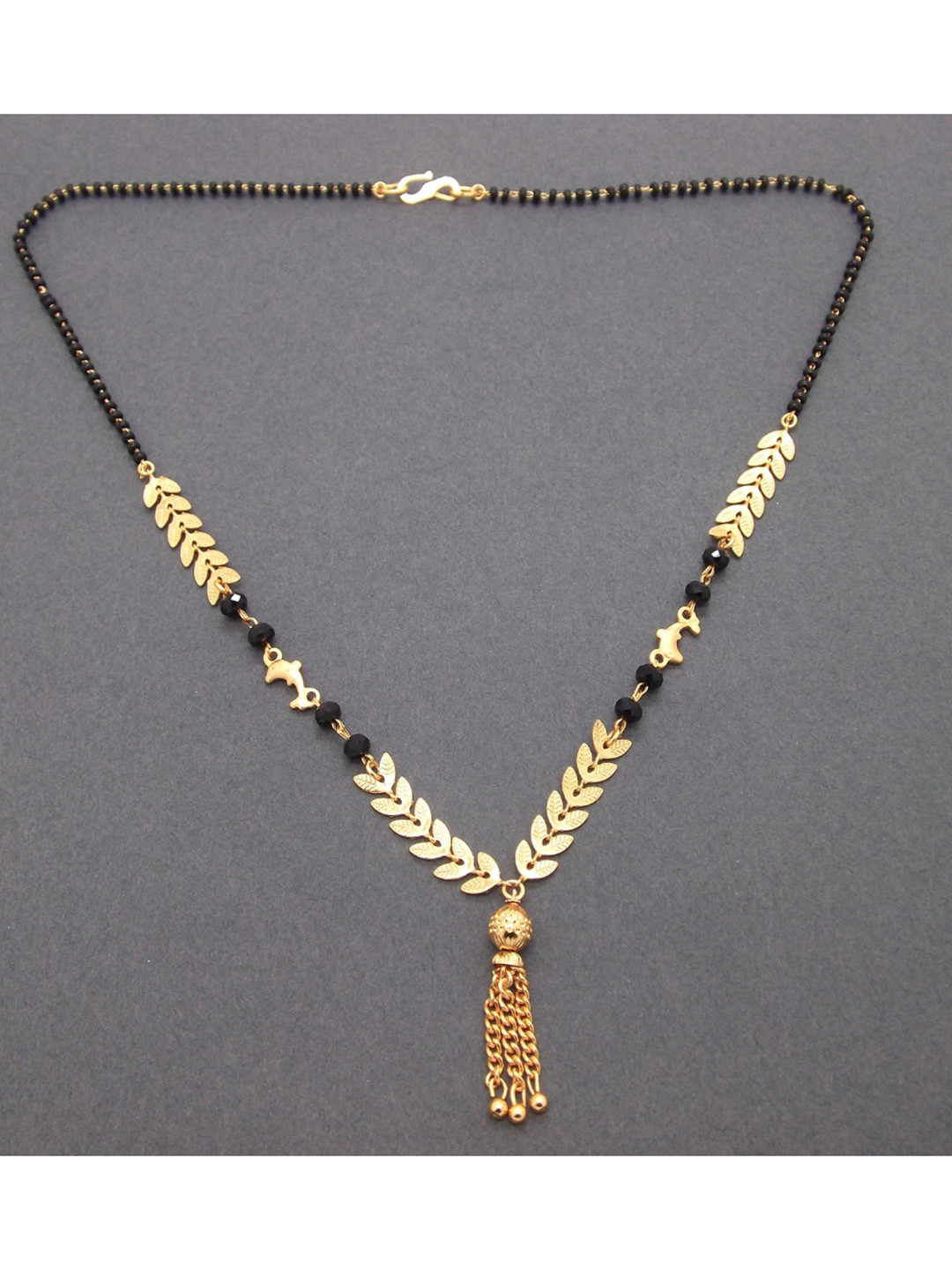 FEMMIBELLA Gold-Plated Black Stone-Studded & Beaded Mangalsutra