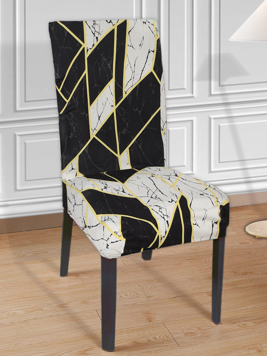 Kuber Industries Set Of 4 Black & White Printed Chair Cover