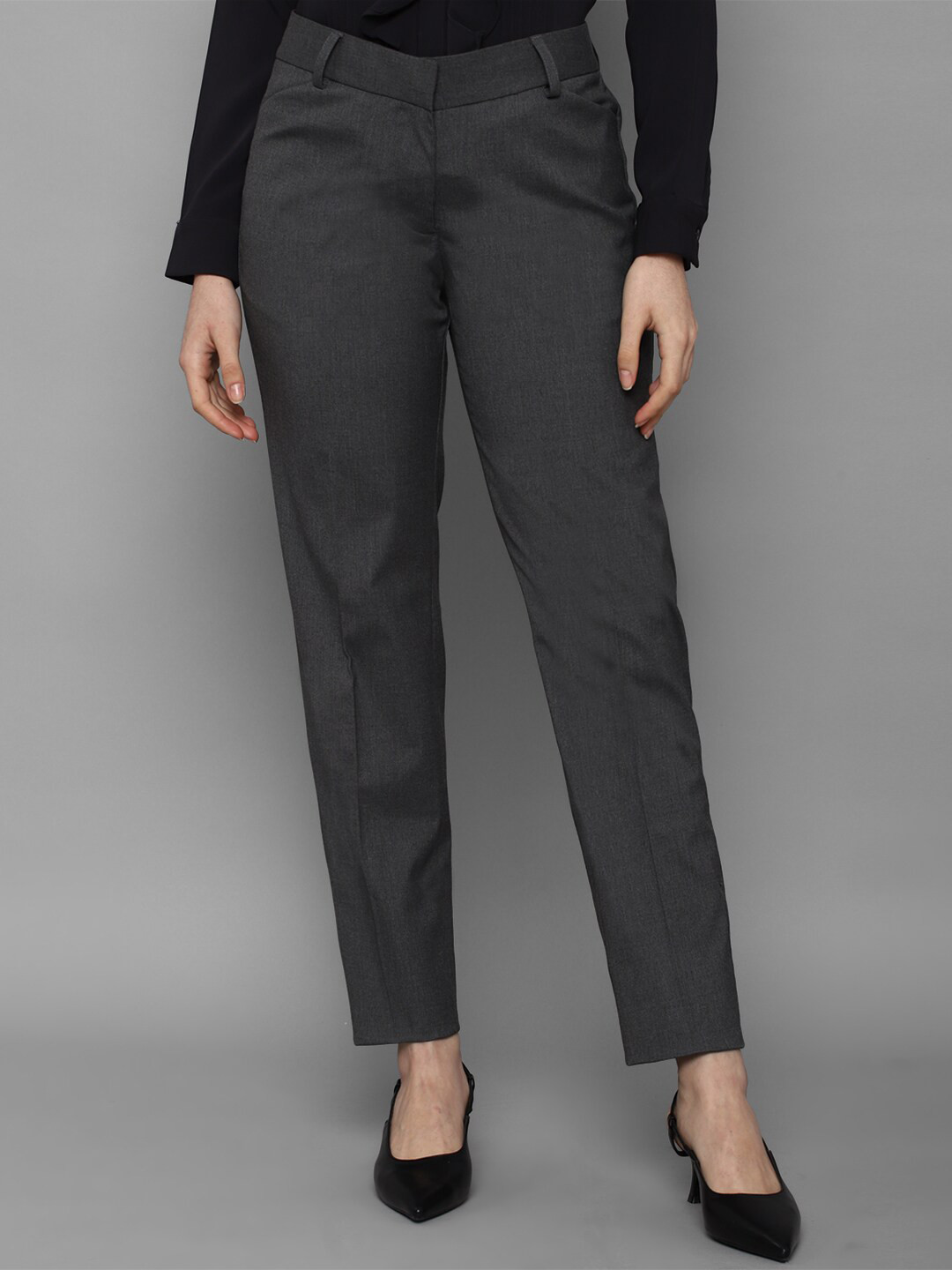 Allen Solly Woman Women Grey Solid Formal Trousers