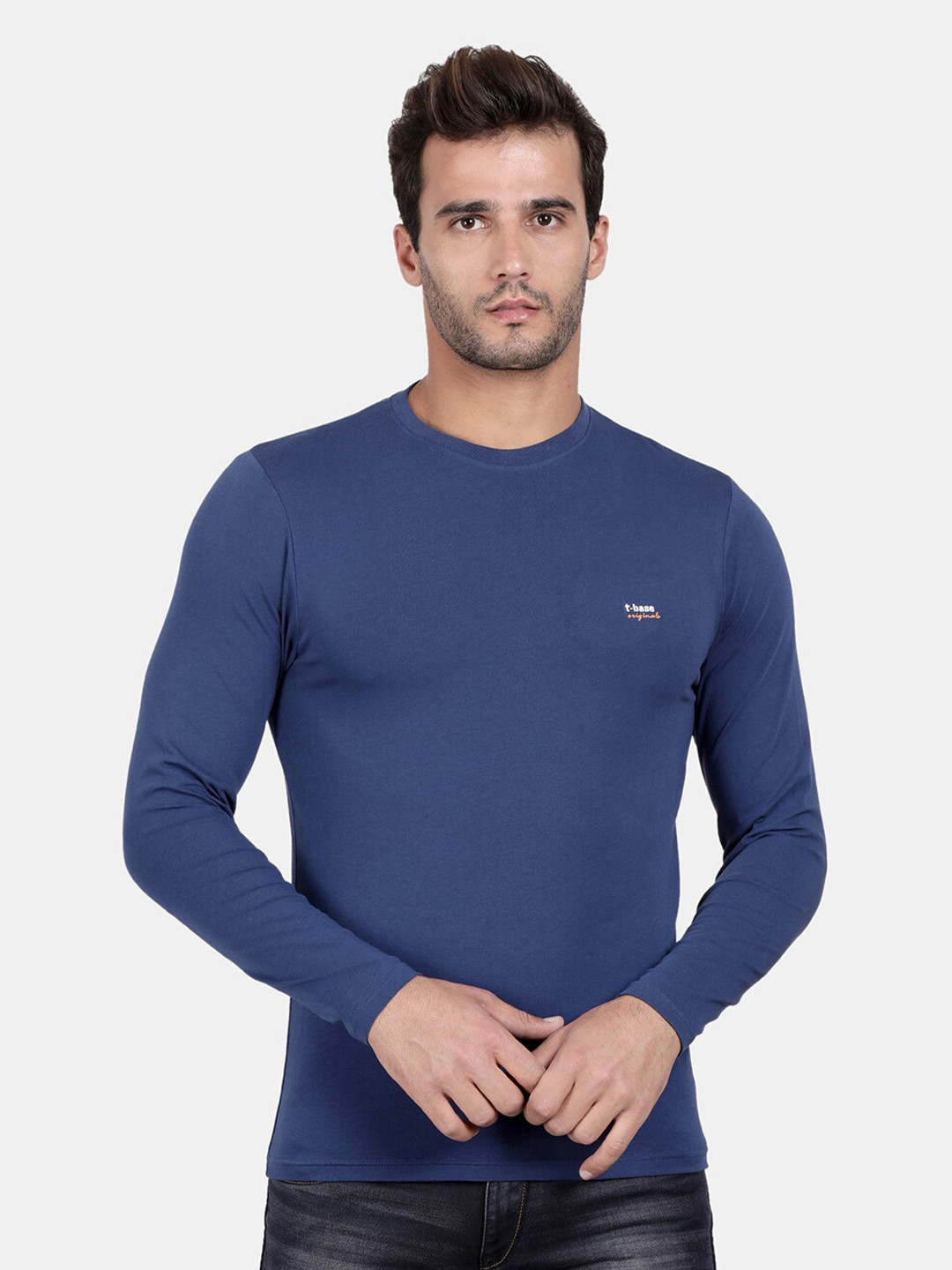 t-base Men Blue Solid Crew Neck T-shirt