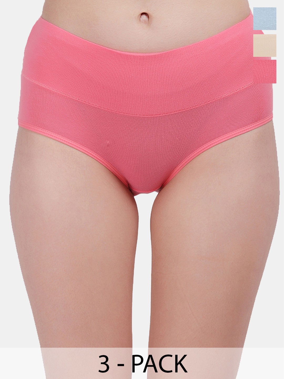 Amour Secret Women Pack Of 3 Coral-Skin-Sky Blue Solid Hipster Briefs